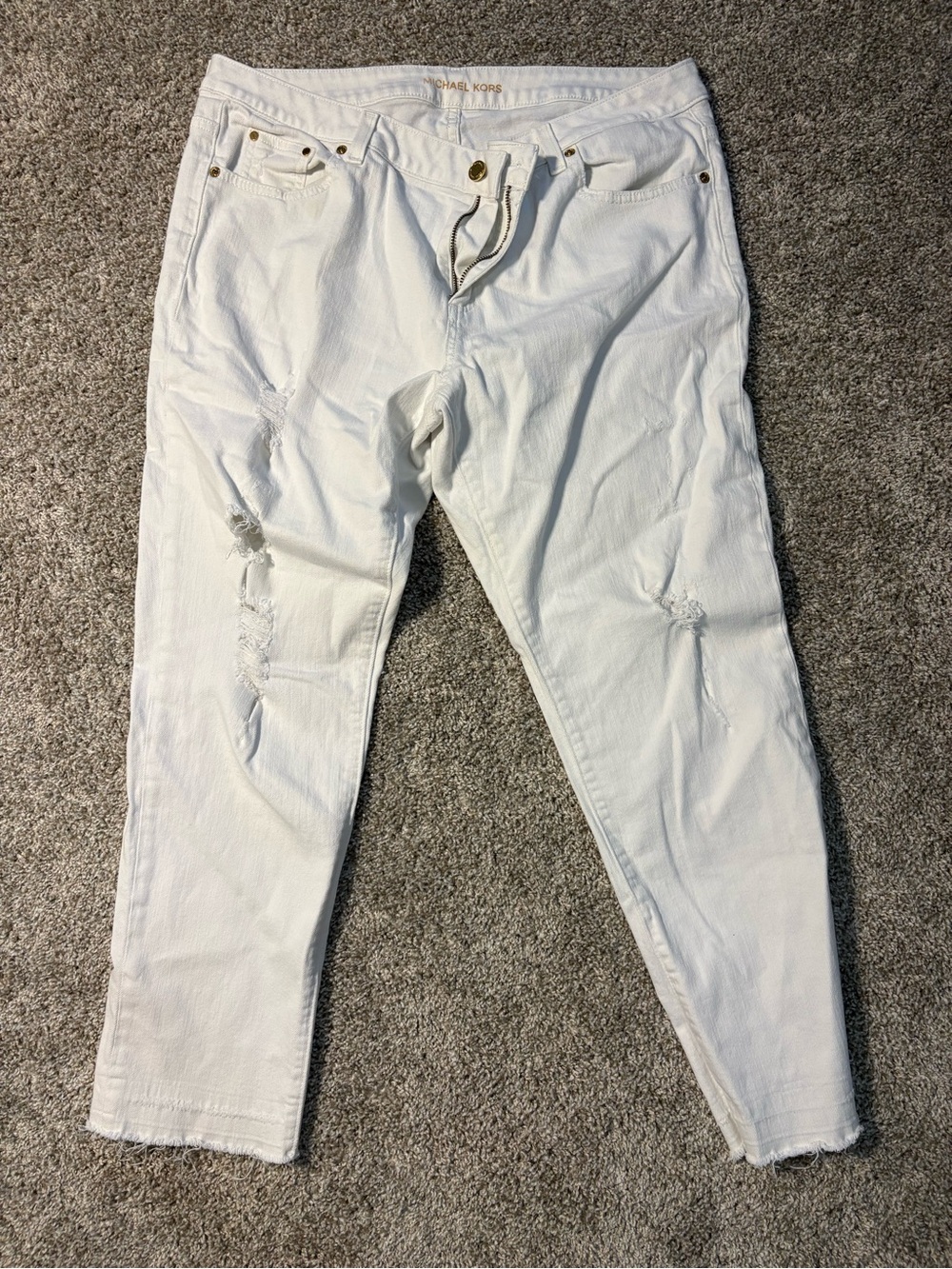 Michael Kors Women's White Skinny Slim Fit Stretch Distressed 5-Pocket Jeans 16